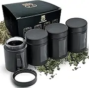 Stash Jar Smell Proof Container (4 oz) Viewing Jars for Herbs, Spices, Coffee, Teas & More, Air Tight Jar, Thick UV Protection Glass, Smell Proof Herb Storage (Set of 4) (Matte Black)