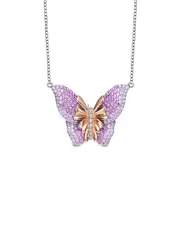 Genevive Two-Tone Over Silver CZ Butterfly Necklace