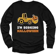 [Tstars] I'm Digging Halloween Pumpkin Face Tractor Toddler/Kids Long Sleeve T-Shirt