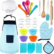 Vanmor Kids Basic Cooking and Baking Sets, 26 Pcs With Chef Hat and Apron for Girls Boys Toddler Dress Up Costume Career Role-Playing Toys for 3-6 Years Old Gifts