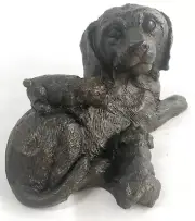 Labrador Retriever w/Pup Bronze Sculpture Dog Hot Cast Figure Statue Art Deco NR