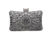 Women Geometric Diamante Evening Party Clutch Bags-Black