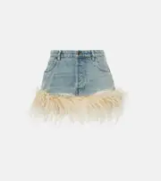 [Miu Miu] Miu Miu Feather-trimmed denim miniskirt AU 10 blue