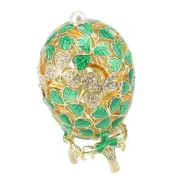 Egg Style Enamel Trinket Box Clover Pattern Metal Alloy Rhinestone Decoratio HPT