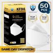 50Pcs KF94 Disposable Face Mask 3D Mouth Comfort Protective Masks 4 Layer-White
