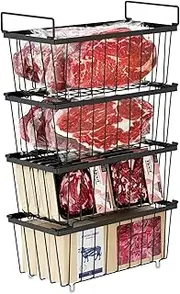 Stackable Freezer Organizer Bins for 7 Cu.Ft Chest Freezers, Heavy Duty Metal Wire Storage Baskets with Handles, Deep Freezer Organizer for Frozen Meat, Vegetables & Food Waste Prevention, Black (8)