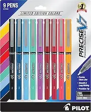 Pilot, Precise V7, Capped Liquid Ink Rolling Ball Pens, Fine Point 0.7 mm, Limited Edition Assorted Colors, Pack of 9