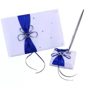 Wedding Guest Book and Pen Set Double Heart Rhinestone Decor Signature Book w...