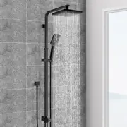 ACA WELS Square 8'' ABS Plastic Rainfall Shower Head 3-MODE Handheld Set Adjustable Height Gooseneck Arm Wall Rail Diverter Black