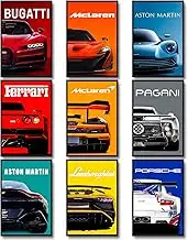 dazongweihan 9pcs Super Car Posters for Boys Room, Racing Car Wall Art for Men Guys, Sports Car Wall Decor, Race Cars Pictures Wall Decor for Bedroom Dorm Man Cave (Unframe,8x12inch) (T1)