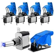 5PCS LED Toggle Switch ON Off 12V Blue Lighted Aircraft Safety Cover Heavy Duty