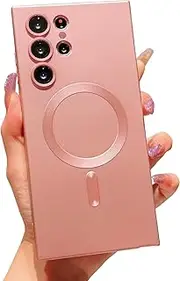 RUNGOS for Samsung S23 Ultra Case MagSafe, with Camera Lens Protector [Stable Magnetic] Soft Shockproof for Samsung Galaxy S23 Ultra MagSafe Case, S 23 Ultra Slim Cover 6.8 Inch 2023, Pink