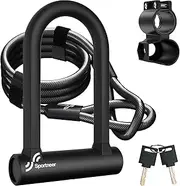 Sportneer Bike Lock: Heavy Duty Anti Theft Bike U Lock with 150cm Security Steel Cable - 17mm Shackle Bicycle U-Locks with Keys for Road Mountain Electric & Folding Bike (Black)