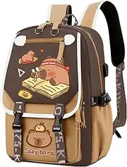 [Wedhapy] Capybara Backpack 18" Large Capacity School Backpack Cute Capybara Backpack for School Waterproof Backpack with S-Shaped Straps Lightweight Casual Daypack