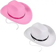 [Homiladi] 2PCS Cowboy Hats for Adults Western Cowboy Hats Jazz Denim Felt Cowboy Hat Western Fancy Dress Accessory, Stud-Encrusted Cow Hat for Men and Women, Rodeo Texan, Festival (Color B), Pink, white