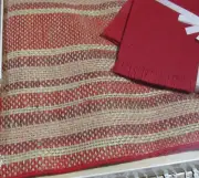 BOHO NOS Rustic Woven Jute 8 Pc Placemat Napkin Set Red Striped Picnic