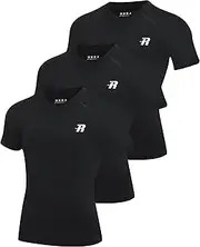 [Runhit] 3 Pack Boys Compression Shirt Short Sleeve Youth Basketball Undershirt Kids Quick Dry Athletic Base Layer T-Shirt Black XL