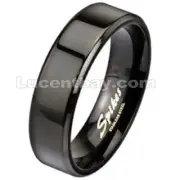 Spikes Black IP Over Stainless Steel Beveled Edge Flat Band Ring -Size 9