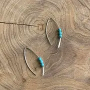 Sterling Silver Artisan Turquoise 3 Stone Ball Hook Threader Earrings