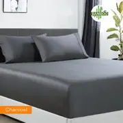 400 Thread Count Bamboo Cotton 1 Fitted Sheet with 2 Pillowcases Charcoal
