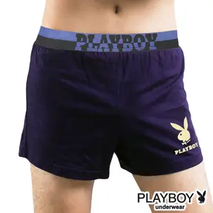 PLAYBOY 彈性精梳棉素色燙金兔頭寬鬆四角褲-大字母織帶-單件(深紫)