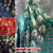 Velvet Embroidery Fabric Cloth Sequin Peacock Feather Glitter Formal Dress Craft