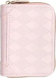 [LJCZKA] Credit Card Holder Wallet for Women Men Small Zipper Card Case Leather Accordion Purse Short Compact Change Pocket, Quilted Pink, Casual