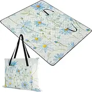 Yoogain Camp Blanket Packable Grass Camping Floor Mat for Ground Concert Blanket Summer Fresh Blue Daisies 60x80in