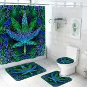 Psychedelic Weed Leaf Art Shower Curtain Set Bath Mat Non-Slip Toilet Lid Cover