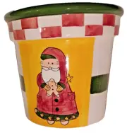 NEW Christmas themed Ceramic PLANTER POT Santa Gingerbread Cookie 5.5" Free Ship