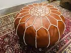 Brown Ottoman Round Footrest Un-Stuffed Moroccan Leather Pouffe