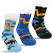 [FENELY] 3 Pairs Kids Boys Girls Slipper Socks Winter Sherpa Lined Fuzzy Warm Soft Non Skid