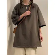 Elbow Sleeve Oversized Plain T-Shirt Dark Gray - M