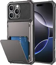 rojarou for iPhone 16 Pro Max Case with Card Holder[Store 5 Cards] Wallet Case with Hidden Card Slot, Heavy Dual Layer Shockproof Protective Phone Case for iPhone 16 Pro Max,Grey