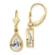 14k Yellow Gold 9x6mm Pear Cubic Zirconia Leverback Earrings