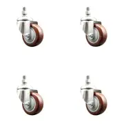 3.5 Inch 316SS Maroon Polyurethane Swivel 3/8 Inch Threaded Stem Caster Set SCC
