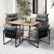 Livsip Outdoor Dining Set 5pcs with Cushion Outdoor Furniture Wooden Table and Rattan Chairs
