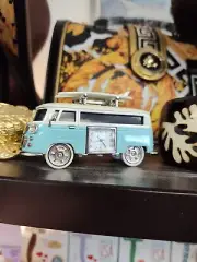 Mini Retro Style Travel Van Desk Clock - Red, Die-Cast, Novelty Collectible