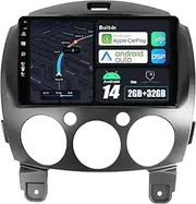 Android 14 IPS Car Stereo for Mazda 2 (2007-2013) - 2G+32G - Wireless CarPlay/Android Auto - Rear Camera Free - 9 Inch 2 Din - DAB Steering Wheel Fast-Boot DSP Bluetooth WiFi
