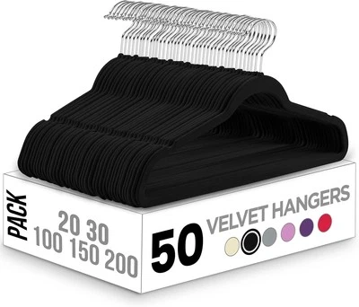 Utopia Home Velvet Hangers 50 Pack - Non-Slip Clothes Hanger Black 50,