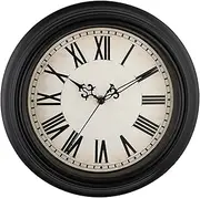 [Plumeet] Extra Large Retro Wall Clock, 16'' Non Ticking Classic Silent Vintage Wall Clocks Decorative Kitchen Living Room Bedroom, Roman Numerals, Battery Operated, Black