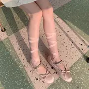Balletcore Tie-Up No Show Socks White & Pink - One Size