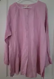 EILEEN FISHER Irish Linen Top Tunic Pink button Down 1X Plus size NWT