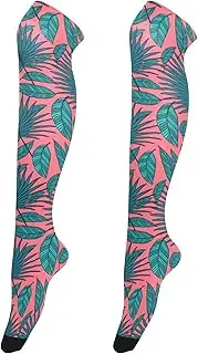 [Caihoyu] Over-Knee Socks for Women Casual Fashion Tube Socks Long Stockings Warm Over Knee Socks for Dates Palm Tree Leaves Red Background, Palm Tree Leaves Red Background