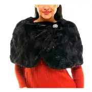 Nina Leonard Jacket Cape Shrug Womens 2X Faux Fur Sequin Hollywood Glam Mob Wife