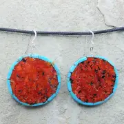 Santo Domingo-Mosaic Inlay Turquoise & Apple Coral Earrings -Ambrosio Chavez