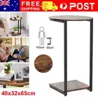 Wooden C-Shaped End Table with Metal Frame Sofa Side Table Small Space Brown