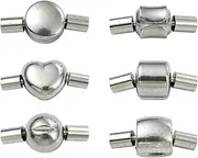 Airssory 6 pcs 6 Styles Stopper Box 304 Stainless Steel Clasps Column Round Heart Shaped Cord Screw Clasps for Necklace Bracelet Keychain Handbag Jewellery Supplies - 20×24mm