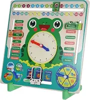 CHICAMPERA Educational Wooden Frog Clock Calendar Time Date Cognition Toy for Toddlers