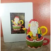 Teapot or Coffee Pot Santa And Cup with Lid Set Christmas Decor New in Box